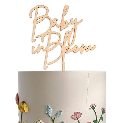 Baby in Bloom Cake Topper - Baby Shower Decorations Wooden Cake Topper, Baby in Bloom Gender Reveal Decorations for Party