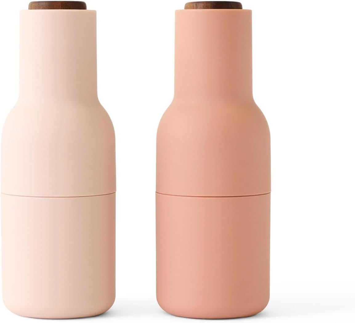 Menu Bottle Grinder Salt and Pepper Grinder Set of 2, Black Pepper & Sea Salt Shaker Inverted Design Grind any Spices Large Salt Pepper Mill & Salt Mill (Nudes; Walnut Top)