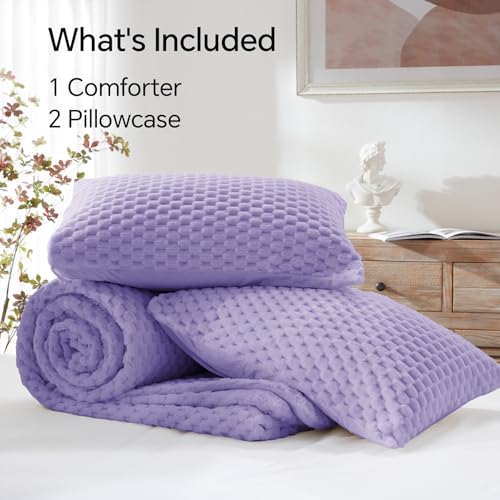 Image of BEDELITE Fluffy Full Size Comforter Set - Light Purple Fleece Soft Comforter for Full Size Bed, Luxury Warm Bedding Set for Winter, Fuzzy Bed Set 3 Pieces (1 Comforter, 2 Pillowcases)