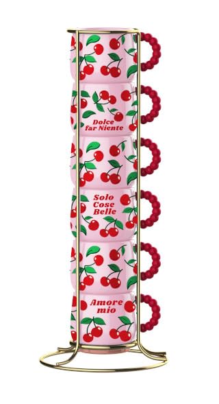 decoro ciliegie Bialetti set 6 tazzine impilabili