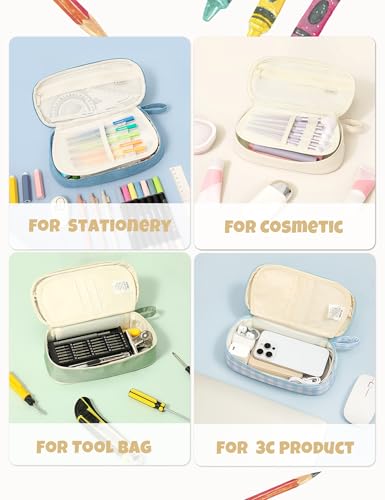 Image of SUNEE Cute Pencil Case, Large Pencil Pouch, Aesthetic Big Pencil Bag with Zipper, Kawaii Stationery Storage and Organizer, School Supplies for Teen and Adult, Boys&Girls, Soft Corduroy Warm Beige
