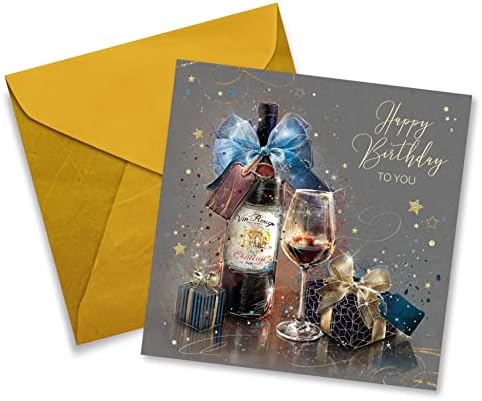 Grayson Male Birthday Card Wine Bottle Gold Foil Finished with Gold Envelope