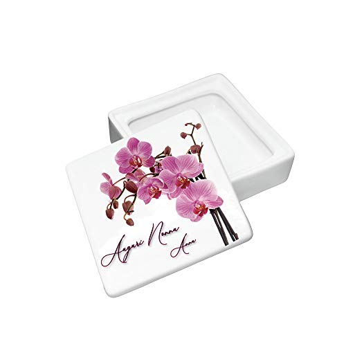 CreaTu Caja de porcelana cuadrada – Orquídea – personalizada, fabricada en Italia