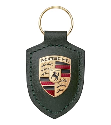 Image of Porsche Leather Crest Key Ring in Oak Green Metallic