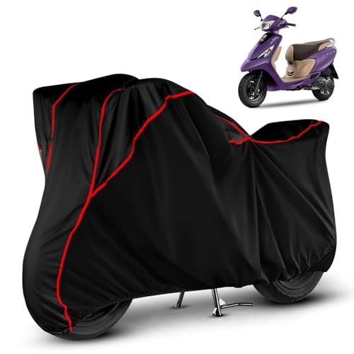 Image of Heavy Duty Waterproof Scooty Cover for TVS Zest 110 | All Weather Protection from Rain, Dust, Sun & Scratches | Universal Fit for All Bike & Scooty | Black Red Piping | Zest 110 Scooty Cover