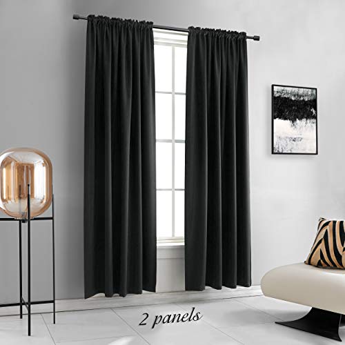 Image of DONREN Bedroom Window Treatments Blackout Curtains - Thermal Insulating Rod Pockets Drapes Panels for Living Room (52 by 90 Inches,2 Panels,Black)