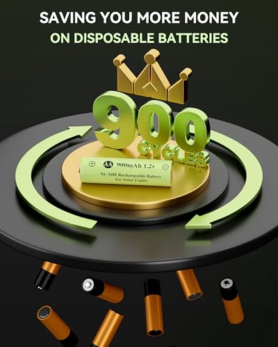 Howardly Ni-MH AA 1.2v 900mAh Rechargeable Batteries, Double A 900mAh 1.2V Rechargeable Battery Pre-Charged, High Capacity for Outdoor Solar Lights, Lawn Lamps, Step Light (AA-900mAh-8pack） - Image 3