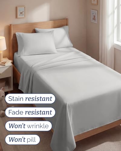 Image of Twin 4 Piece Bed Sheet Set - Breathable & Cooling Sheets - French Grey | Ultra Soft Hotel Luxury Bedding Set with 8-16 Inch Deep Pockets, 1 Flat & 1 Fitted Sheet & 2 Pillowcases, Wrinkle & Fade Free