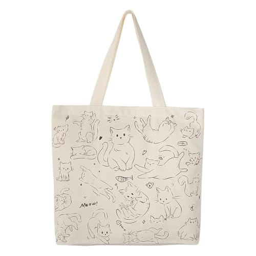 Bolso tote lindo para mujer de lona con diseño de gato y perro miniatura 1