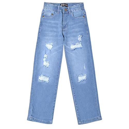 A2Z Kids Boys Relaxed Straight Fit Boot Cut Light Blue Ripped Jeans Stretchy Comfort - Jeans JN64 Light Blue._11-122