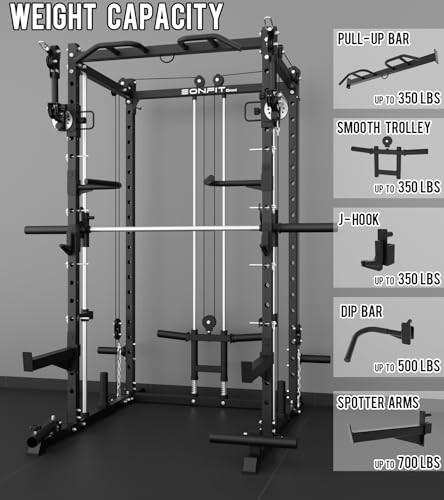 Image of Eonfit E3 Smith Machine for Home Gym Equipment, Multi-Function Power Cage Squat Rack with Cable Crossover LAT Pulldown Pulley System All in One