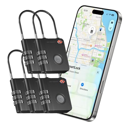 Image of KeySmart SmartLock Tracking Luggage Locks, TSA Locks for Luggage, GPS Tracker, Combination Lock Compatible with Apple Find My App, Best Travel Essentials, Replaceable Non-Rechargeable Battery (5 Pack)