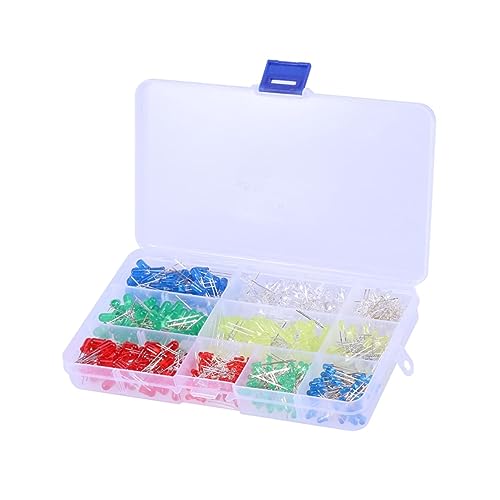 KICHOUSE 500 Assorted Diffused LED Diffused LED with Resistors Light-Emitting Diodes