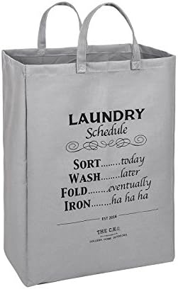 The C.H.O. Hilarious Square Laundry Hamper | Grey Laundry Schedule | 55 Liters of Heavy Duty Cotton Canvas | 21 Inches Tall x 16 Inches Wide | Collapsible | Drawstring Enclosure for Extra Space