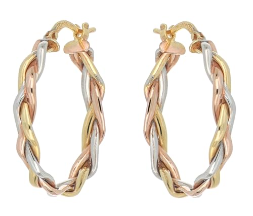 Round Earrings Braid Pattern in 18kt Gold and 925 Sterling Silver (Three Colors, 20mm)2