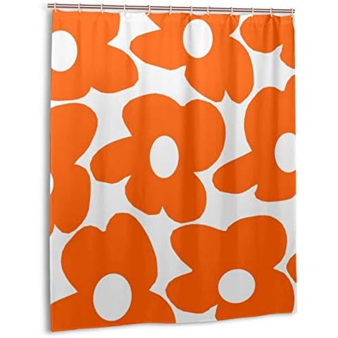 KCOUU Bathroom Shower Curtain Waterproof Bath Curtains, Orange Retro Flowers White Heavy Duty Shower Curtains with 12 Hooks For Bathroom Decorative 152X183cm Cover