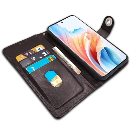 Image of Pikkme Oppo A2 Pro 5G Flip Cover Leather Finish | Inside TPU with Card Pockets | Wallet Stand and Shock Proof | Complete Protection Button Flip Case (Coffee)