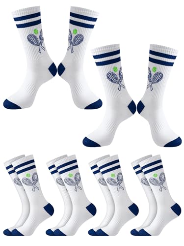 Shihanee 6 Pairs Tennis Socks Athletic Mid-calf Socks for Youth Adults Women Girls, Tennis Gifts for Themed Party Favor, Mother's Day, Birthday Gift