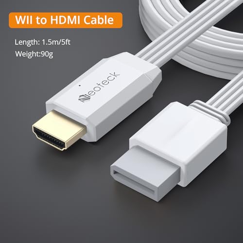 Neoteck Wii to HDMI Converter 1080P 5ft/150cm HDMI Cable Built-in Audio Video Cable for TV,Plug and Play HDMI Adapter Compatible with Wii,Wii U,HDTV,etc.-White