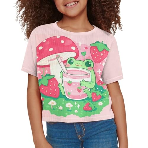Image of Girls Fashion Crewneck Tee Shirts Casual Short Sleeve Crop Top Summer Outfits 5-14 Years Old