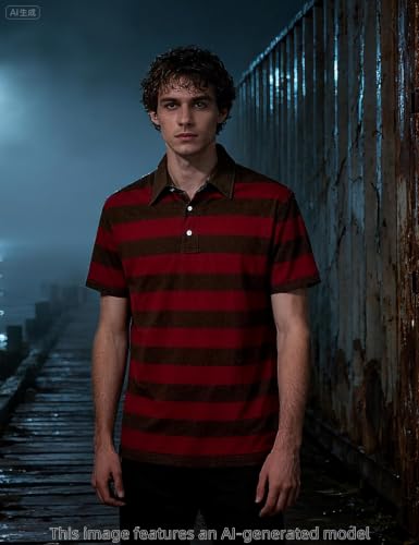 Camiseta polo de hombre Funny World de algodón a rayas ajustada regular de manga corta para golf casual miniatura 2
