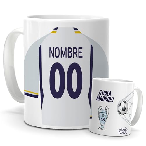 Taza Personalizada Real Madrid | Tazas de Desayuno Fútbol | Regalo Original para Merengues | Fútbol para Niños | Regalos Camisetas Futbolistas | Copa Orejona.