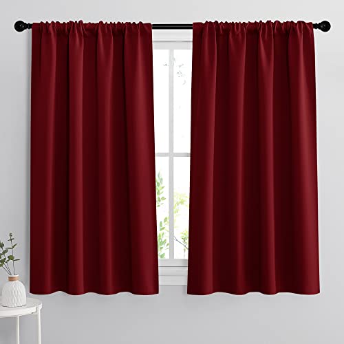 RYB HOME Small Window Curtains - Room Darkening Windows Coverings Light Block Energy Efficiency Solid Drapes for Bedroom Kitchen Dining Kids Nursery Cafe, W 42 x L 45, Burgundy Red, 2 Panels