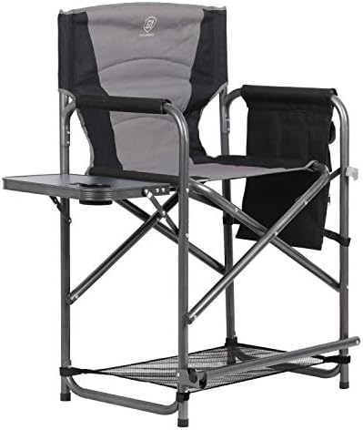 EVER ADVANCED Medium Tall Directors Chair Foldable Makeup Artist Chair Bar Height with Side Table Cup Holder and Storage Bag Footrest, Supports 350LBS (Grey, Seat Height: 23.2 inches)