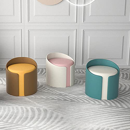 Repose-pieds ottoman rond moderne en velours et similicuir bicolore - 4