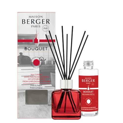 Maison Berger – Bouquet perfumado Mi cocina sin malos olores – Difusor de perfume para casa + 8 palitos – Difusión de larga duración, suave y continua, 100 ml