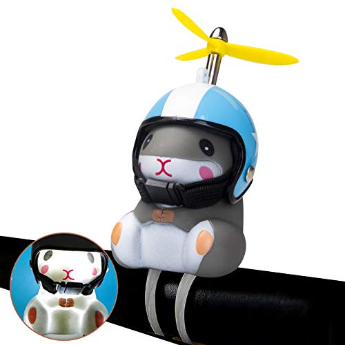 wonuu Duck Bike Bell with Light and Helmet Cute Hamster Bicycle Horn, Dashboard Decoration Hamster Toy Motorcycle Bike Bells Rubber Duck Car Dashboard Decorations (Blue&Star-Hamster)