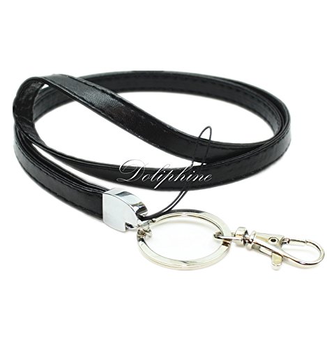 Deluxe Durable Leather Necklace Lanyard for ID badge holder, Key fob Cell Phone, Key, USB, Camera (Black)