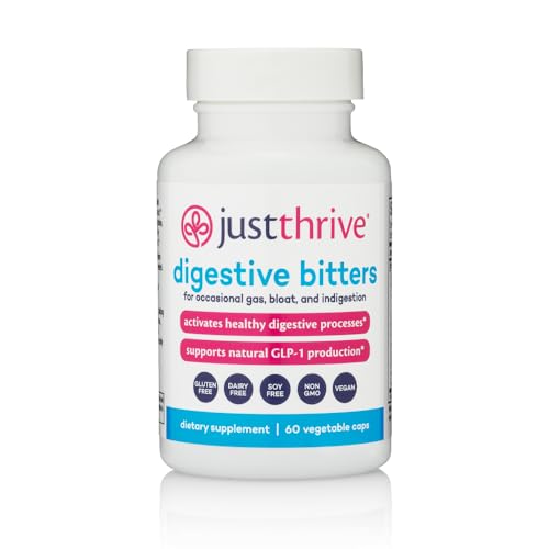 Just Thrive Digestive Bitters Herbal Digestive Support Eases Occasional Bloating Gut Health & Nutrient Absorption 12 Botanical Extracts 60 Vegan Capsules