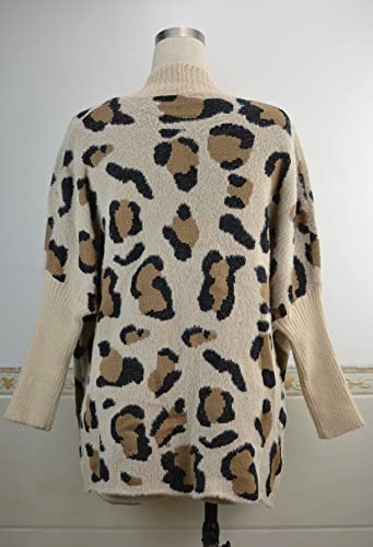 Women's Long Sleeves Open Front Casual Leopard Print Fuzzy Knitted Sweater Cardigan Coat Outwear4