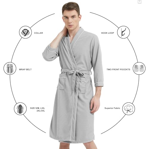 AOTORR Men's Robe Lightweight Soft Knit Bathrobe Sleepwear Loungewear with Pockets3