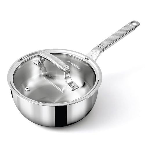 PROCASA 2 Quart Saucepan with Lid - Fully Clad Tri Ply Stainless Steel Saucepan - Professional Quality, Induction, Oven & Dishwasher Safe Sauce Pan - Coating-Free, PFAS-Free Non Toxic Cookware