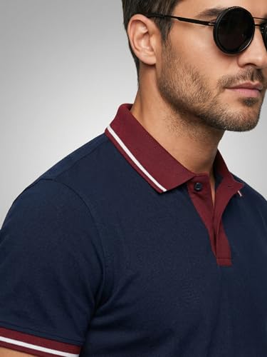 Image of Veirdo Men's Polo T-Shirt Regular Fit with Contrast Pattern & Striped Trim on Collar and Half Sleeves, Stylish Solid Casual, Weekend & Outdoor Wear (Sizes S to 2XL)