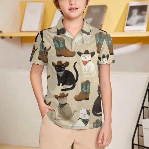 Boys' Classic Polo Shirts Short Sleeve Moisture-Wicking Golf & Tennis Shirts for Youth Teens Western Cowboy Cat2