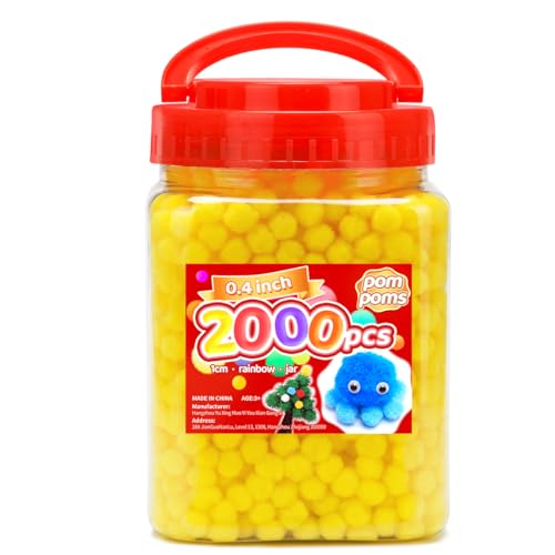 Image of Iooleem Yellow Pom Poms, 0.4inch(1cm), 2000pcs, Small Size, Pom Poms for Arts and Crafts, Pom Pom Balls, Craft Supplies.