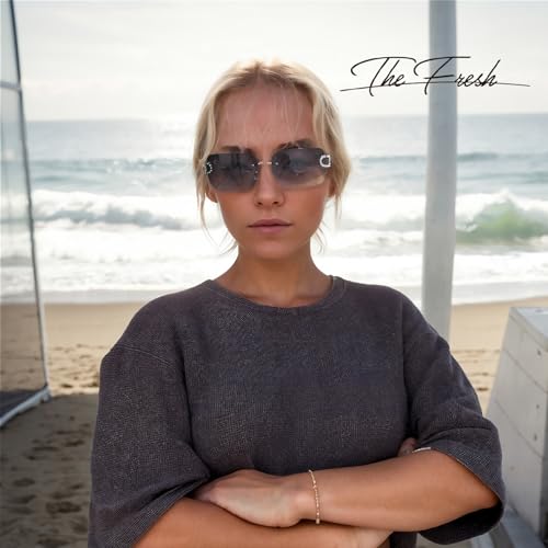 The Fresh Minimalist Rimless Frameless Rectangle Sunglasses Y2K Rhinestones Shades3