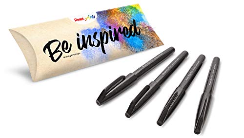 Pentel Arts Brush Sign Pen SES15C, Feutre pinceau, Noir, Pack de 4