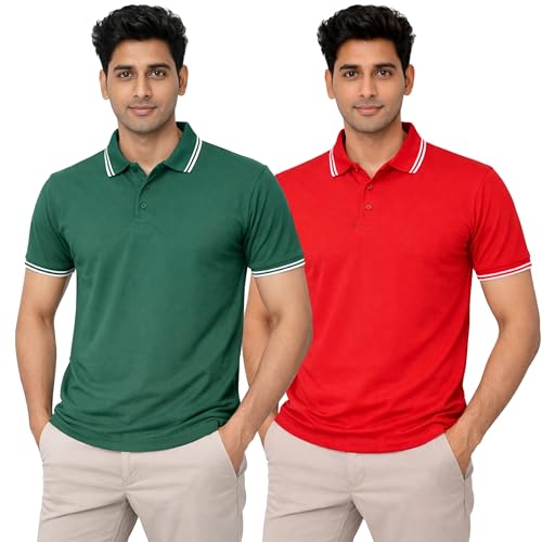 Image of Hangout Hub Men's Polo T Shirt | Solid | Plain Regular Fit Tees|Collar T-Shirts|Half Sleeves|Set of 1 & 2|HH.MP.MAR