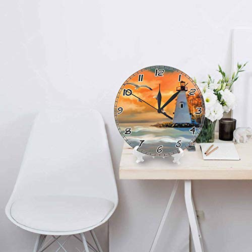 Wall clock lighthouse decoration 10in beach themed kitchen bathroom office perfect decoration antique battery operated clock bedroom great nautical themed marine decoration seagull sunset - Image 2