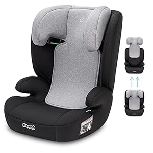 Booboo Safety Oslo – Leicht, sicher & bequem:Kindersitz ohne Isofix (100-150 cm) mit Seitenaufprallschutz, Kindersitz ab 4 Jahre, ergonomischer Sitzfläche & verstellbarer Kopfstütze - Black grey