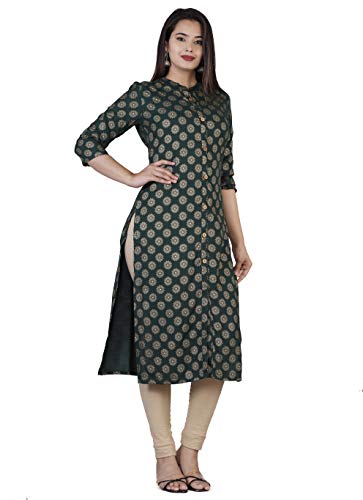 Image of Rayon Knee Length Printed Straight Kurti for Women | Kurtas for Women | Women Kurta | Round Neck Full Sleeves Short Kurti for Women's