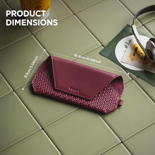 Image of VULKIT Portable Leather Eye Glasses Case for Women & Men, Slim Sunglass Case, Unisex Eyeglass Case