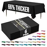 Party Solids - Mantel rectangular de plástico de alta calidad, 66 % más grueso, 0.5 mil, paquete de 6 manteles negros de 54 x 108 pulgadas, no se rompen fácilmente como las marcas delgadas baratas
