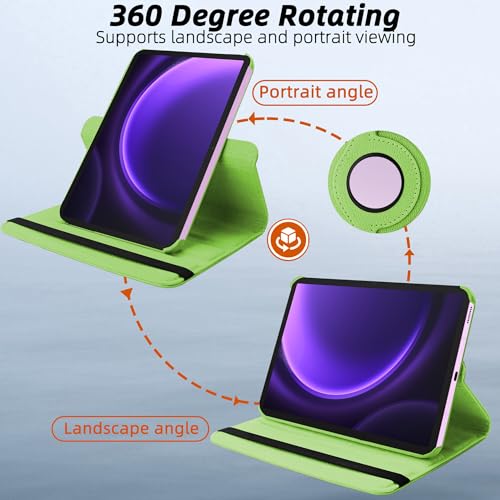Image of TGK Rotating Cover for Samsung Galaxy Tab S9 FE 10.9 inch Tablet 360 Degree Rotating Leather Flip Case (Green)