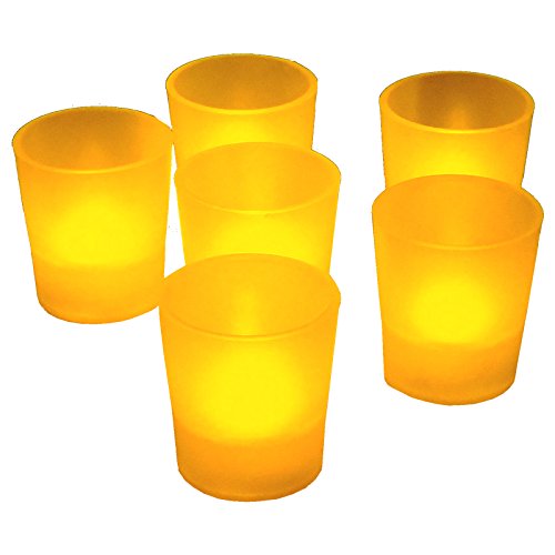 Bluedot Trading LED Tea Light Votive Candle Safe Flickering Flame Ambience Candles for Wedding Centerpieces, Parties, Events, and Decoration, Amber, 6-Pack