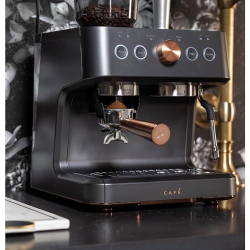 Café Bellissimo Semi Automatic Espresso Machine with Grinder & Milk Frother | Copper Accents | WiFi App Control | Large 95oz Tank | Matte Black by Café - Image 8